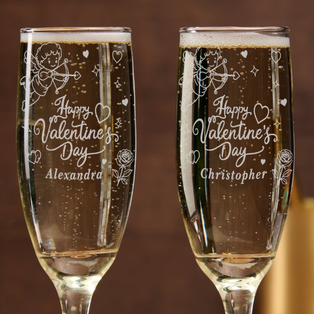 Valentines  Cherub & Romantic Doodle Personalized Champagne Flute (Creator Uploaded)