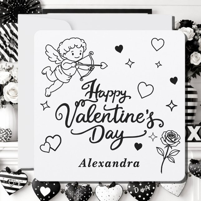 Valentines  Cherub & Romantic Doodle Personalized  Holiday Card (Creator Uploaded)
