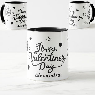 Valentines Cherub & Romantic Doodle Personalized Mug