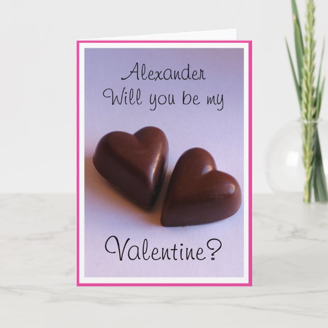 Valentines Chocolate Hearts with Name any Text Holiday Card (Front)