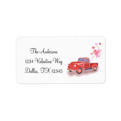 Valentines Classic Red Truck with Heart Balloons Label