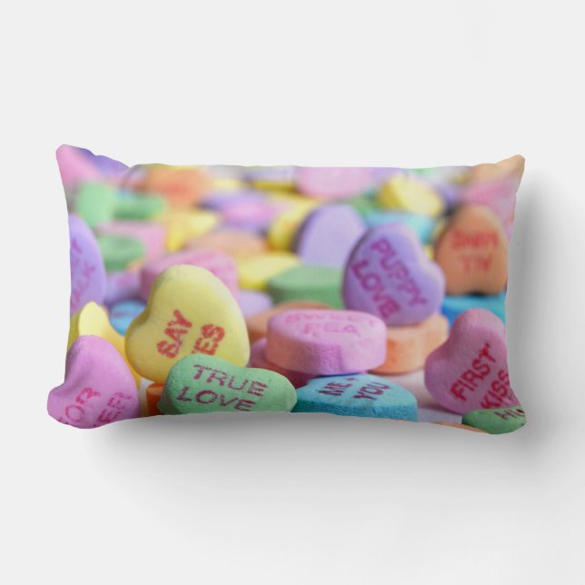 Valentine's Conversation Heart Candies Photo Lumbar Pillow (Front)