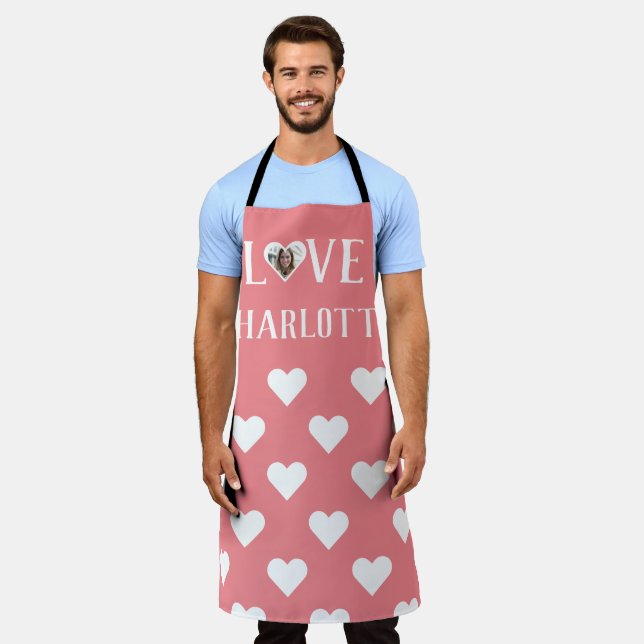 Valentines Couple Heart Custom Personalized Photo Apron (Worn)
