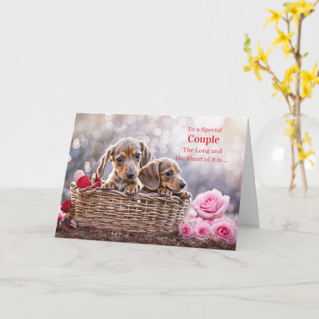 Valentines Couple of You Cute Pair of Dachshund  Card (Yellow Flower)
