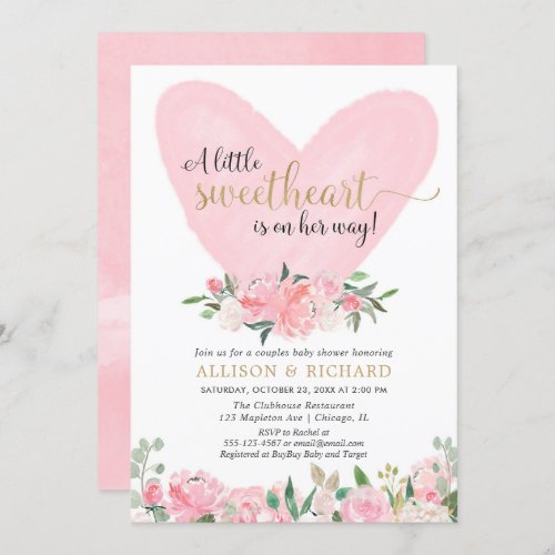 Valentines couples baby shower pink gold heart invitation