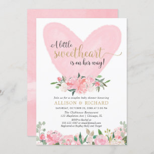 Valentines couples baby shower, pink gold heart invitation