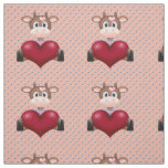 Valentine&#39;s Cow &amp; Red Heart Brown Fabric