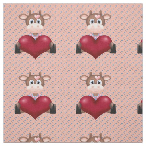 Valentine's Cow & Red Heart Brown Fabric