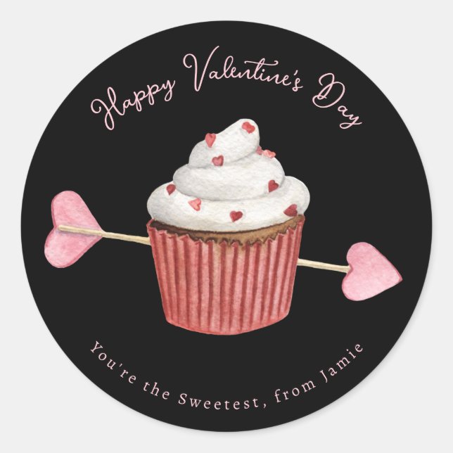 Valentine's Cupcake Heart & Arrow Custom Classic Round Sticker (Front)