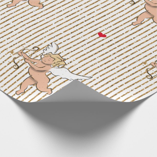 Valentine's cupid angel in white and gold wrapping paper (Corner)