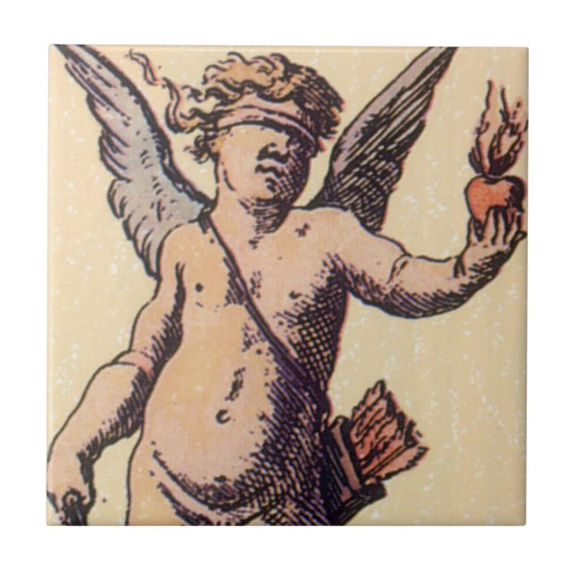 Valentines Cupid Blindfolded, Vintage Tarot Card Ceramic Tile (Front)