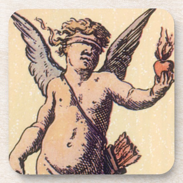 Valentines Cupid Blindfolded, Vintage Tarot Card Coaster (Front)
