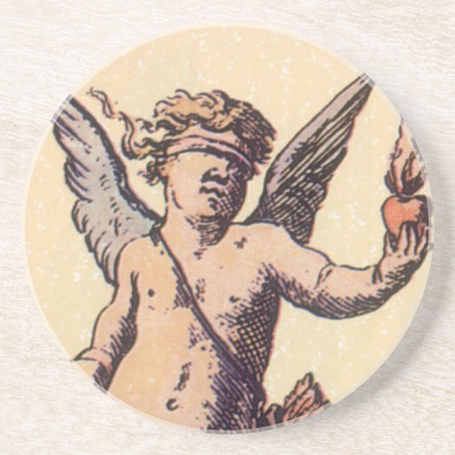 Valentines Cupid Blindfolded, Vintage Tarot Card Drink Coaster (Front)