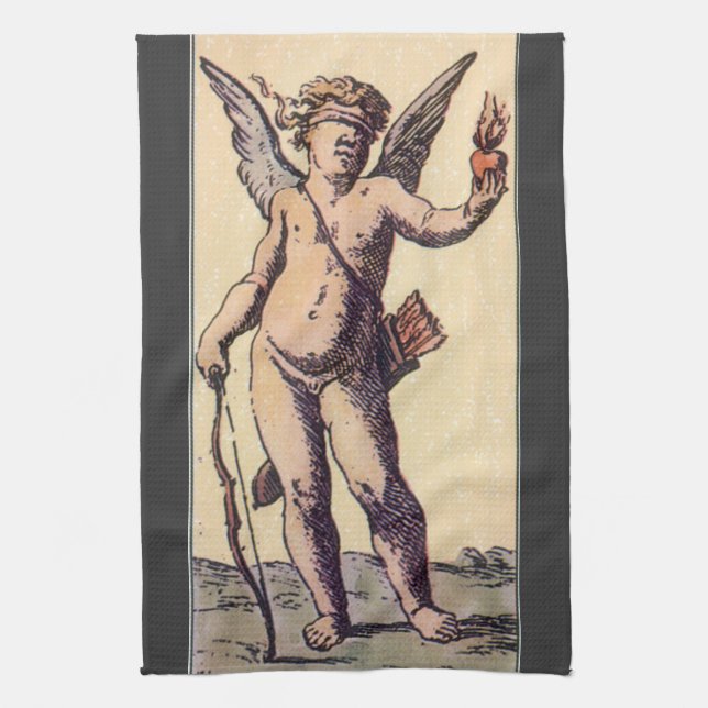 Valentines Cupid Blindfolded, Vintage Tarot Card Kitchen Towel (Vertical)