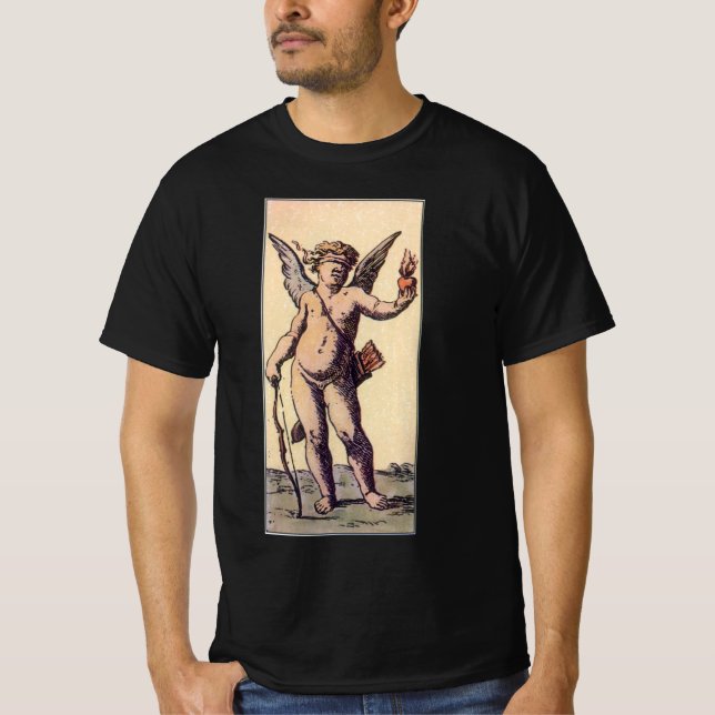 Valentines Cupid Blindfolded, Vintage Tarot Card T-Shirt (Front)