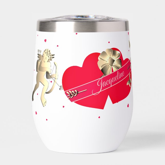 Valentine's Cupid & Hearts  Thermal Wine Tumbler (Front)