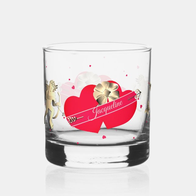 Valentine's Cupid & Hearts  Whiskey Glass (Back)