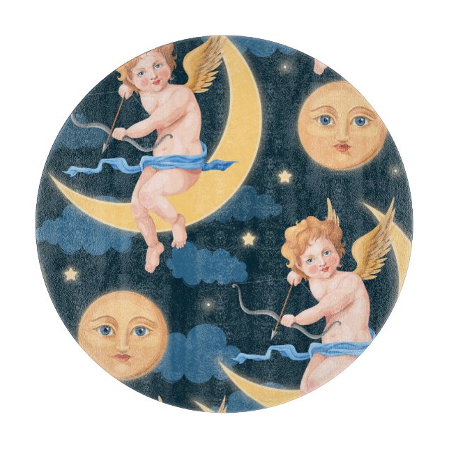 Valentine's cupid, moon: seamless pattern cutting board (Front)
