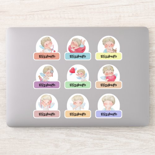 Valentines Cupid Personalized Name Sticker Pack