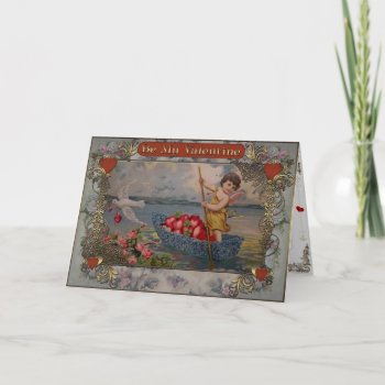 Valentine's - Cupid Sails On A Boat Full Of Hearts Holiday Card by VintageStyleStudio at Zazzle