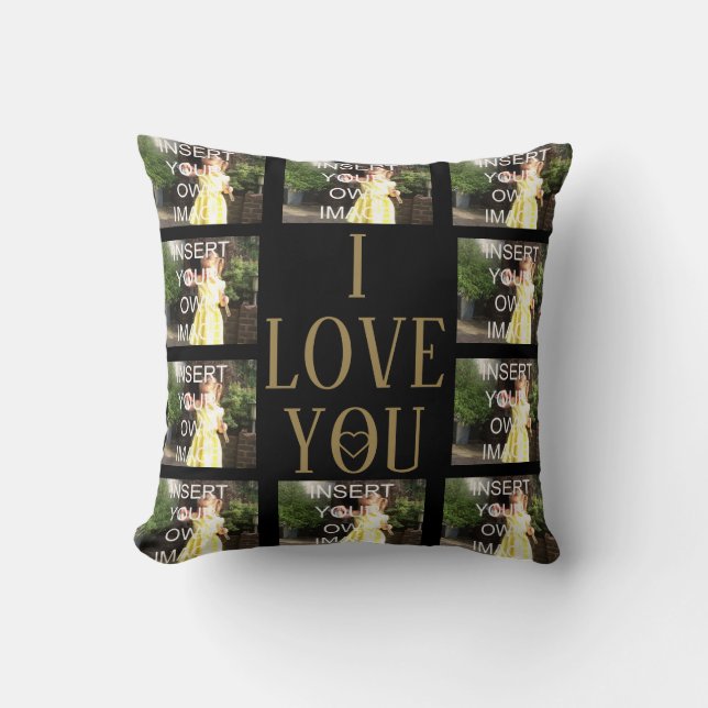 Valentines Custom Ten Photo Collage I Love You Throw Pillow (Front)