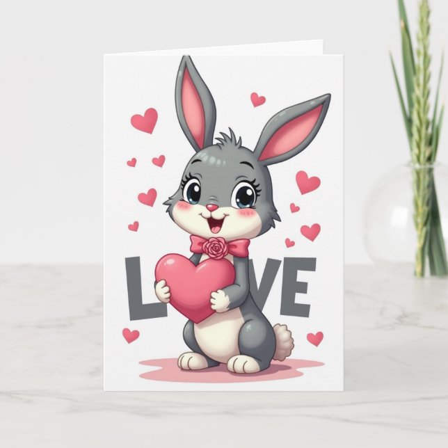 Valentines Cute Bunny Card (Front)