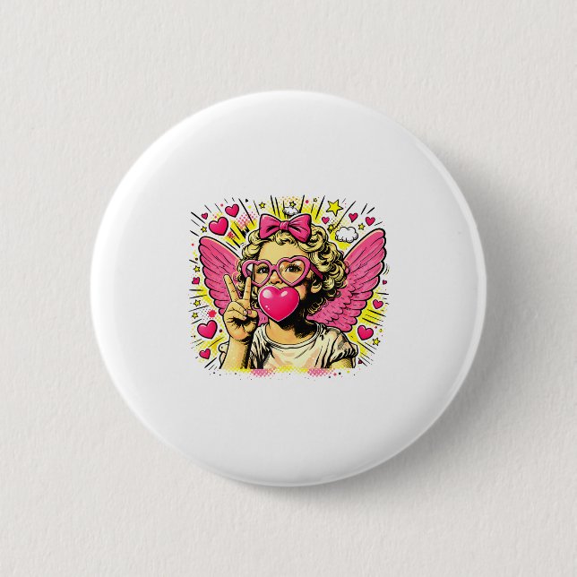 Valentines Cute Cupid Heart Angel Love Holiday Com Button (Front)