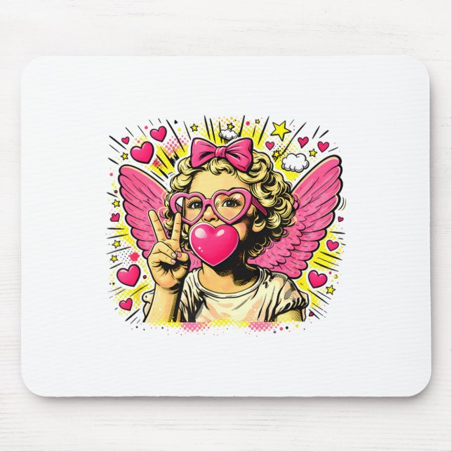Valentines Cute Cupid Heart Angel Love Holiday Com Mouse Pad (Front)