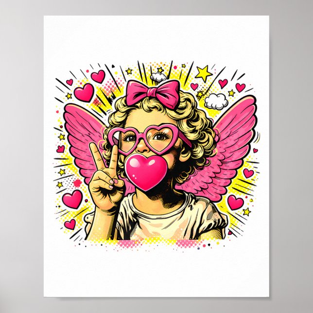 Valentines Cute Cupid Heart Angel Love Holiday Com Poster (Front)