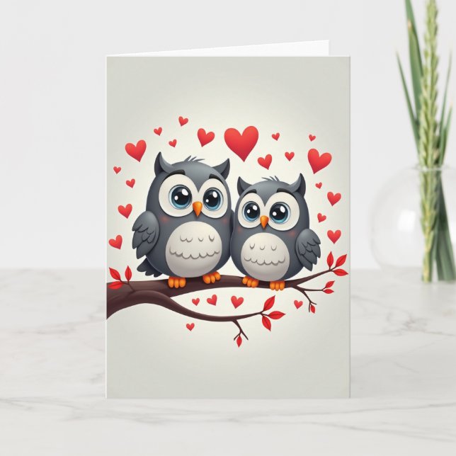 Valentines Cute Owl Couple Card (Front)