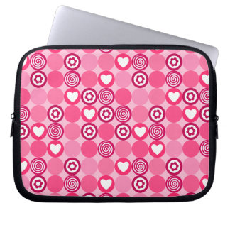 Valentines Cute Pink Heart and Flower Dots Pattern Laptop Sleeve