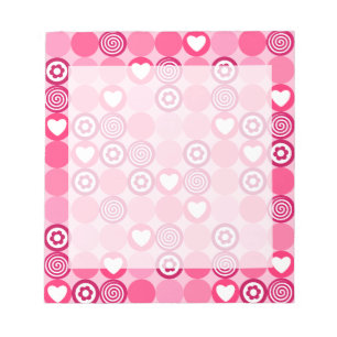 Valentines Cute Pink Heart and Flower Dots Pattern Notepad