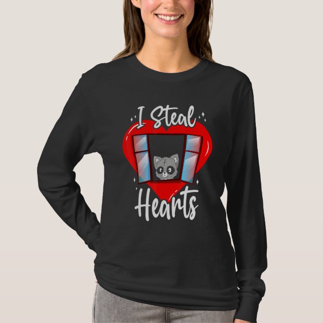 Valentines Cute Raccoon I Steal Hearts Valentines  T-Shirt (Front)