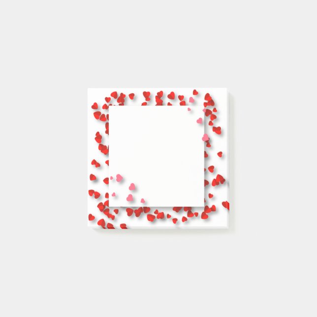 Valentine's Cute Red Hearts Confetti Frame Post-it Notes (Front)