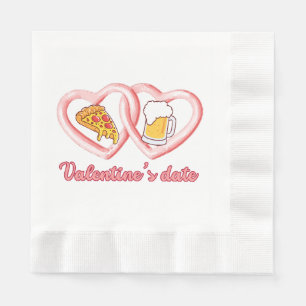Valentine's Date Pizza Beer Napkins