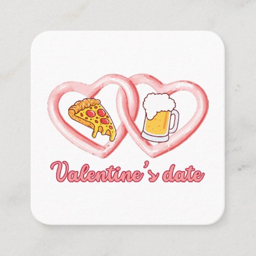 Valentines Date Pizza Beer Square Business Card