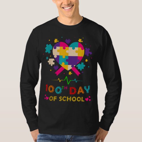 Valentines Day 100 Days of School Teacher Autism A T_Shirt