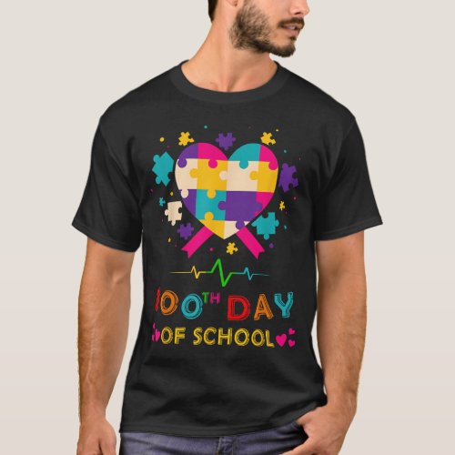 Valentines Day 100 Days of School Teacher Autism A T_Shirt