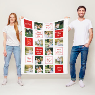 Valentines Day 14 Photo Collage Messages for Mom Fleece Blanket