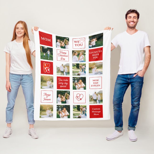 Valentines Day 14 Photo Collage Messages for Mom Fleece Blanket (In Situ)