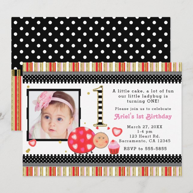 Valentines Day 1st Birthday Party Photo Invitation (Front/Back)