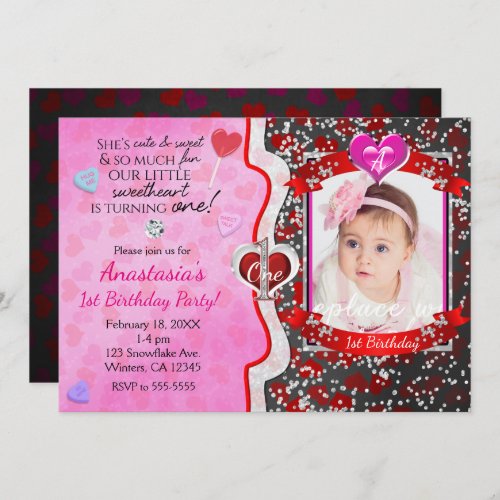 Valentines Day 1st Birthday Photo Invitations