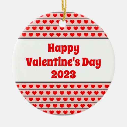 Valentines Day 2023 Retro Red Hearts Personalized  Ceramic Ornament