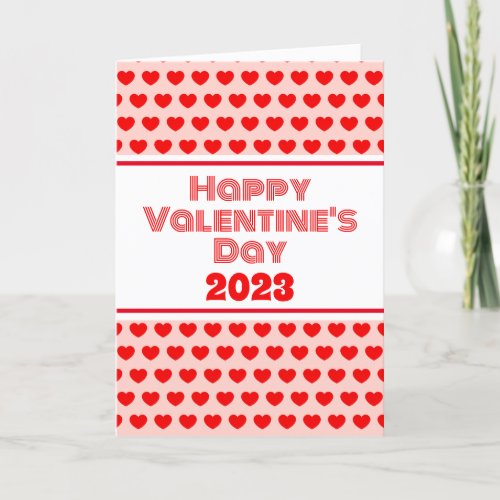 Valentines Day 2023 Retro Red Hearts Personalized Holiday Card
