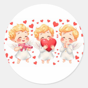 Valentine's Day 2025: Cute and Playful Angels 👼❤️ Classic Round Sticker