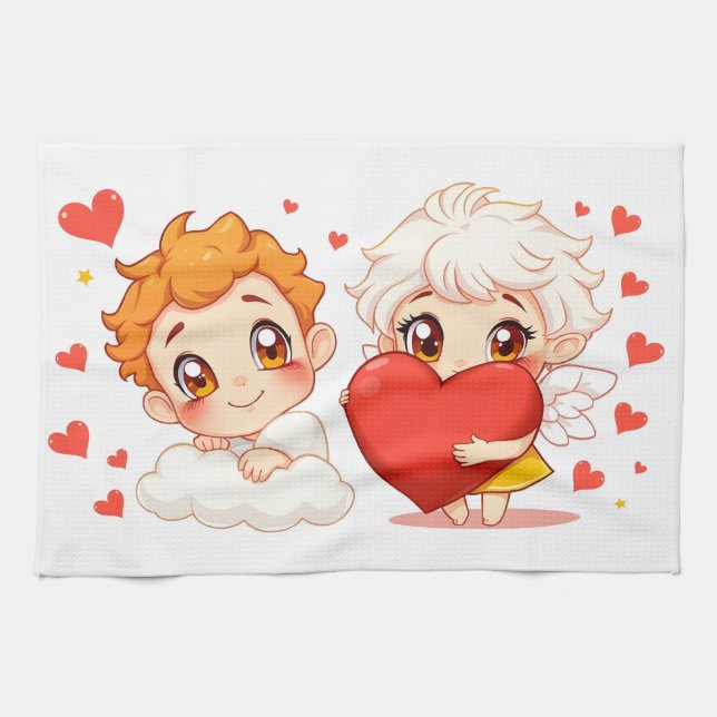 Valentine's Day 2025: Cute and Playful Angels 👼❤️ Kitchen Towel (Horizontal)