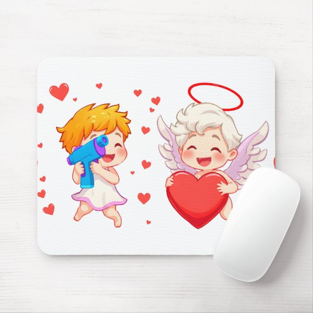 Valentine's Day 2025: Cute and Playful Angels 👼❤️ Mouse Pad (With Mouse)