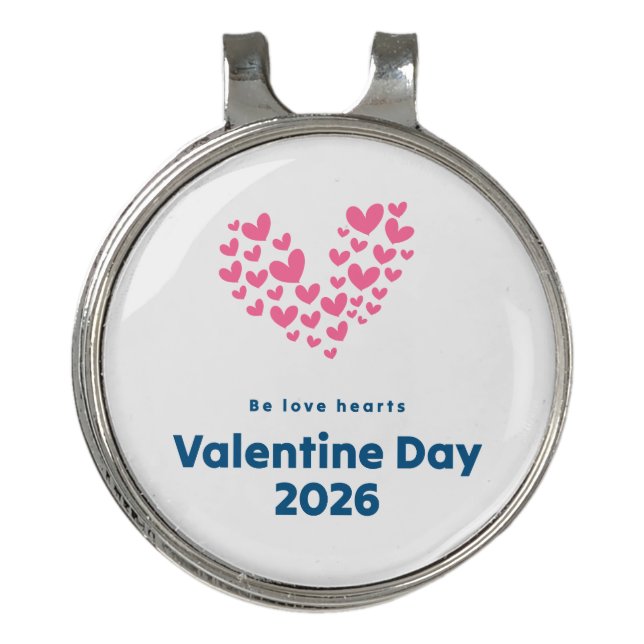 Valentine's Day 2026 Golf Ball Marker - Pink Heart Golf Hat Clip (Front)