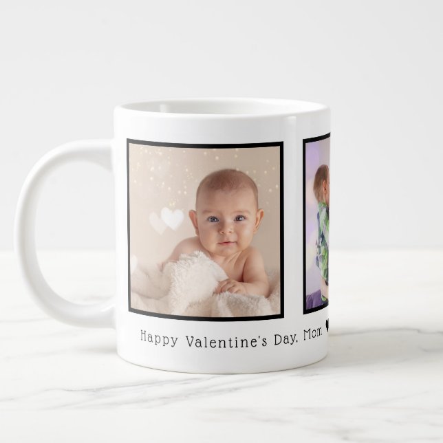 Valentine's Day 3 Photos Personalized Giant Coffee Mug (Left)