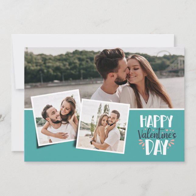 Valentine's day 3 pictures collage sea green holiday card (Front)